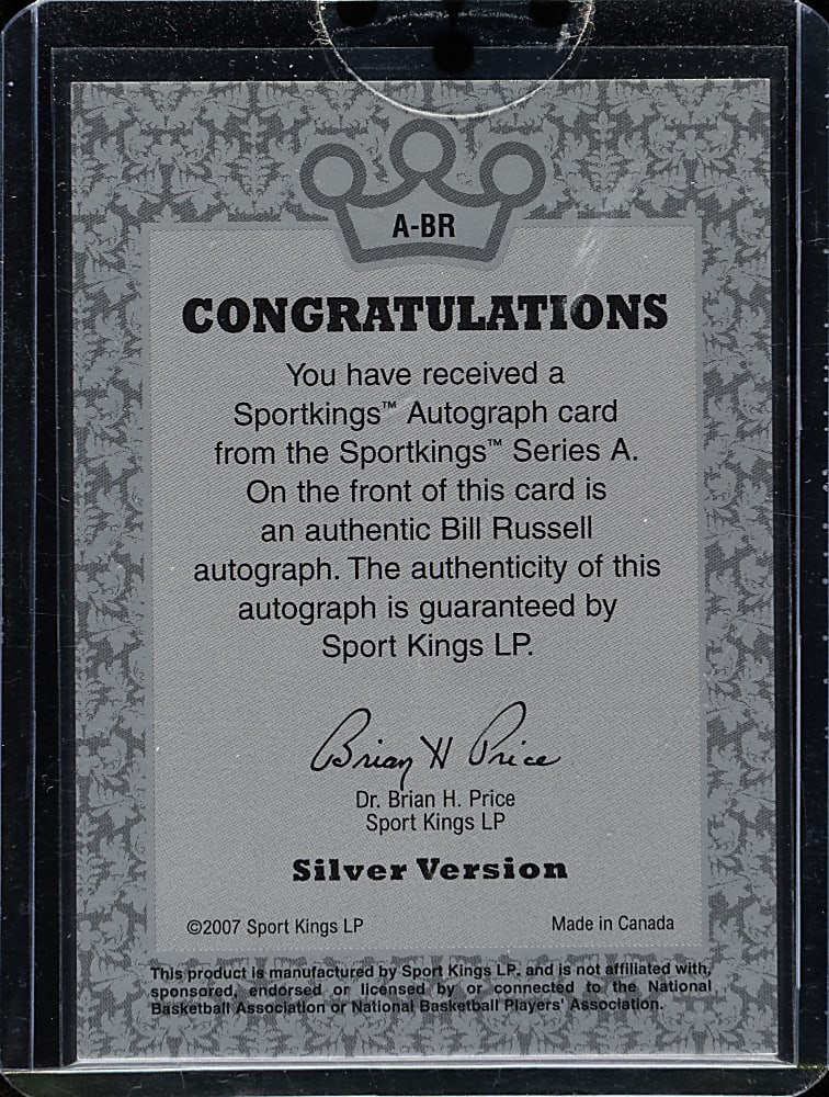 2007 Sportskings Series A Autograph Silver #A-BR Bill Russell