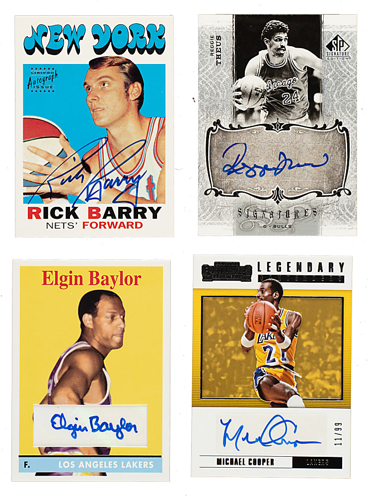 1996 to 2017 Topps, Upper Deck, and Panini Basketball Autographs Collection (4): Rick Barry, Reggie Theus, Elgin Baylor, and Michael Cooper