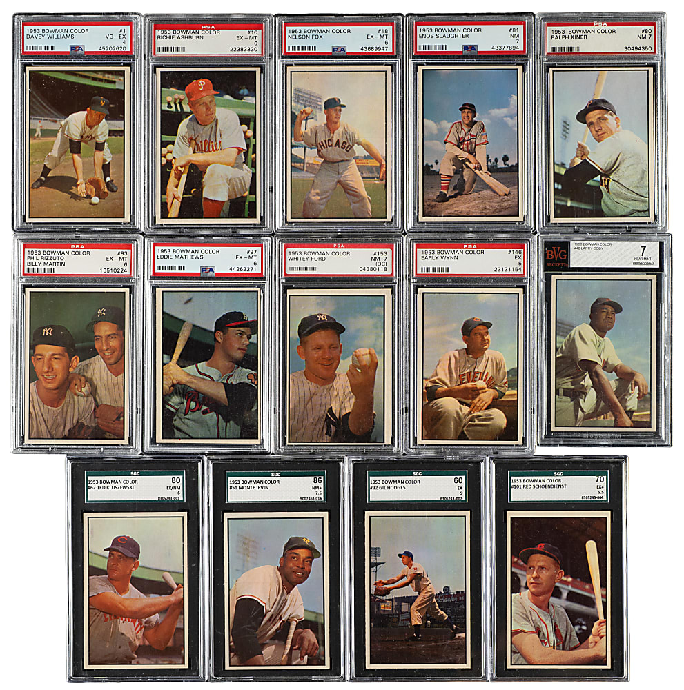 1953 Bowman Color Near-Complete Set (156/160) Including 84 PSA- and SGC-Graded Cards