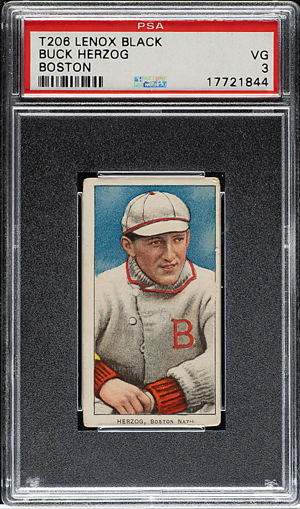 1909-1911 T206 White Border Buck Herzog PSA VG 3 - Black Lenox Back - 1 of 2 - Highest Graded!