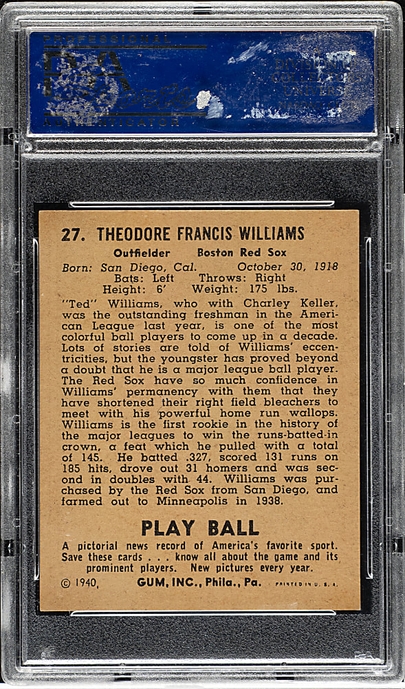 1940 R335 Play Ball #27 Ted Williams PSA NM-MT 8