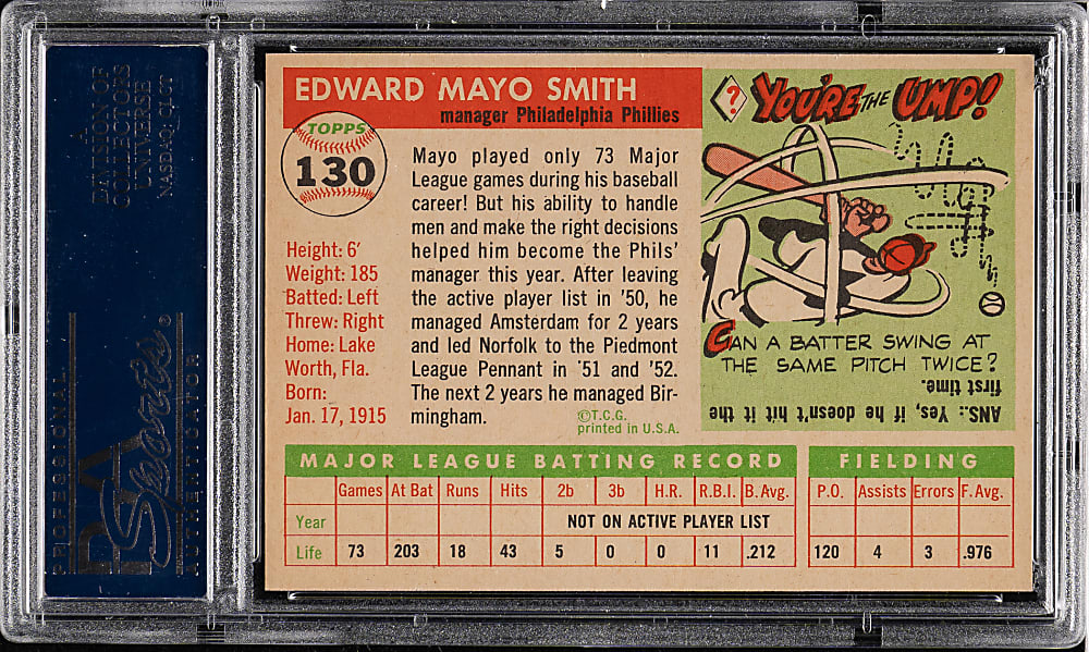 1955 Topps #130 Mayo Smith PSA MINT 9