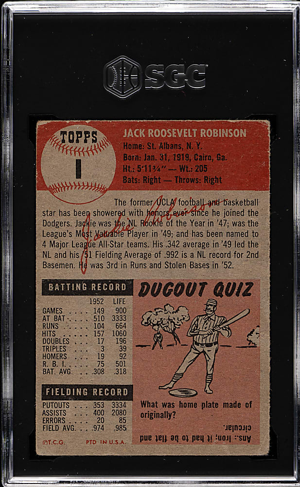 1953 Topps #1 Jackie Robinson SGC VG 3