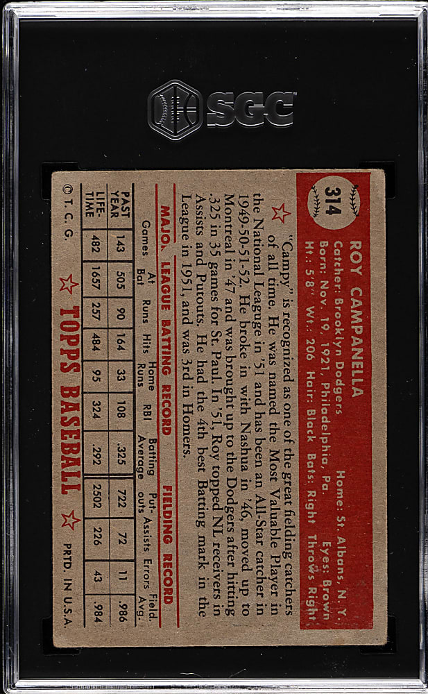 1952 Topps #314 Roy Campanella High Number SGC GOOD+ 2.5