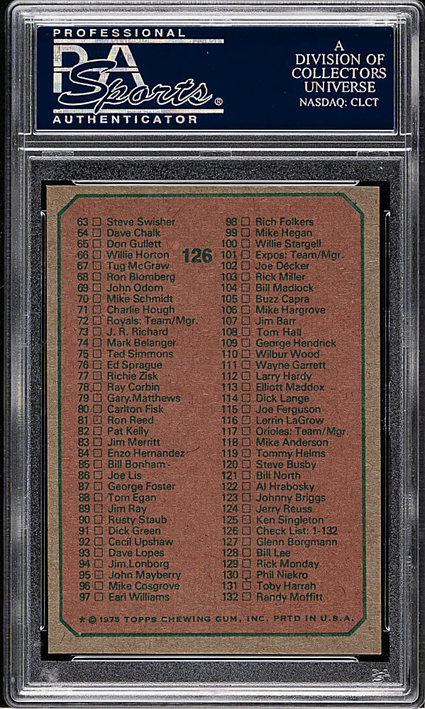 1975 Topps #126 Checklist 1-132 PSA MINT 9