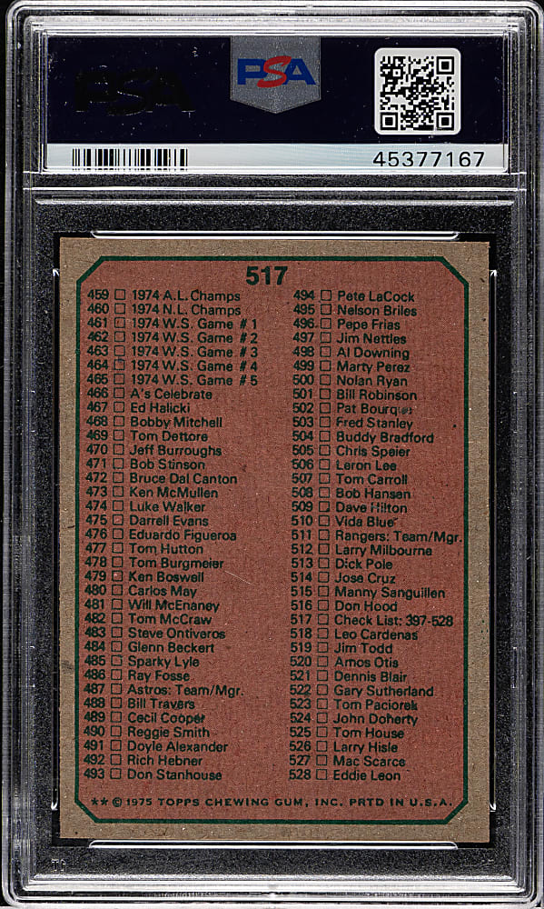 1975 Topps #521 Dennis Blair PSA MINT 9