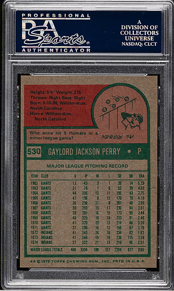 1975 Topps #530 Gaylord Perry PSA MINT 9