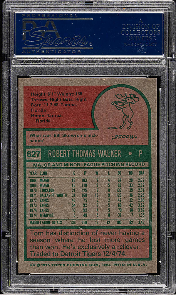 1975 Topps #627 Tom Walker PSA MINT 9
