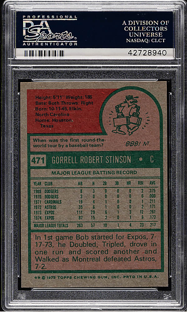 1975 Topps #471 Bob Stinson PSA MINT 9