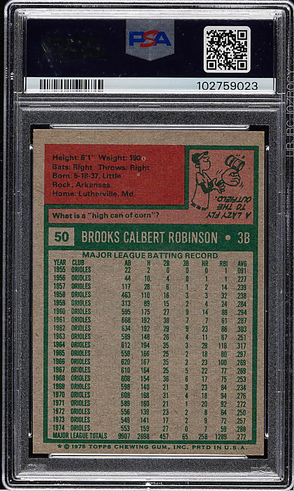 1975 Topps #50 Brooks Robinson PSA NM-MT 8