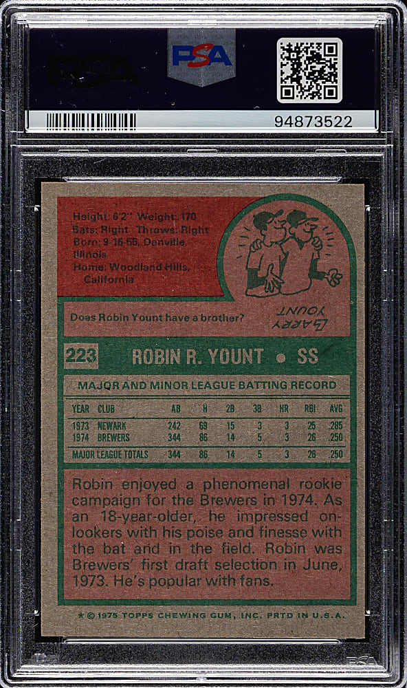 1975 Topps #223 Robin Yount Rookie PSA NM-MT 8