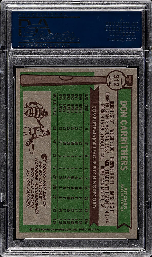 1976 Topps #312 Don Carrithers PSA GEM MINT 10