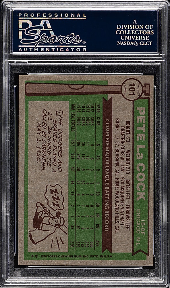 1976 Topps #101 Pete LaCock PSA GEM MINT 10
