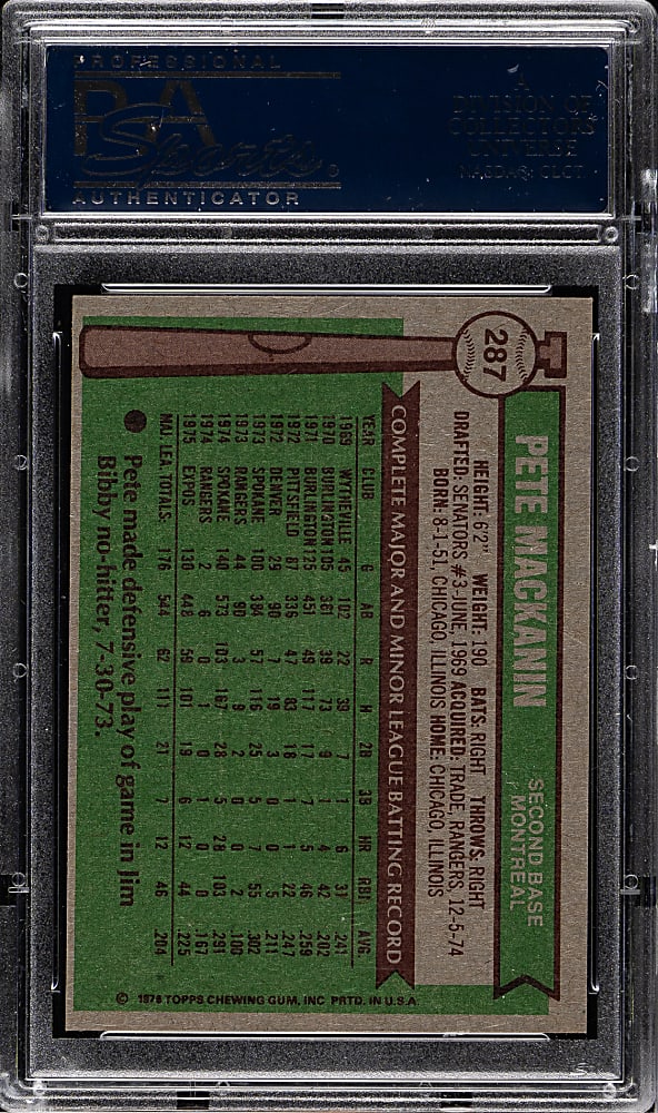 1976 Topps #287 Pete Mackanin PSA MINT 9