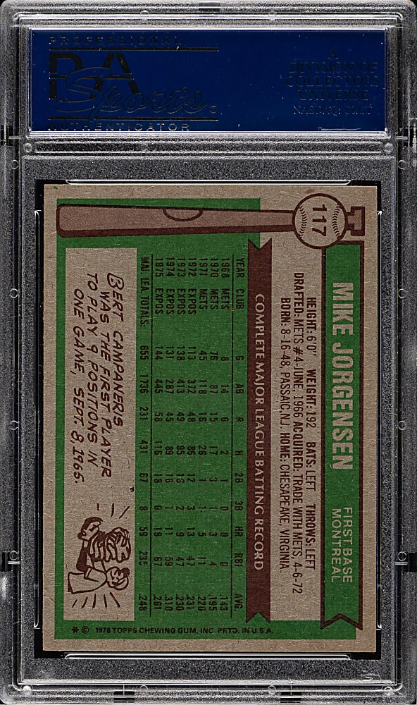 1976 Topps #117 Mike Jorgensen PSA MINT 9