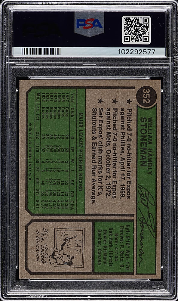1974 Topps #352 Bill Stoneman PSA MINT 9