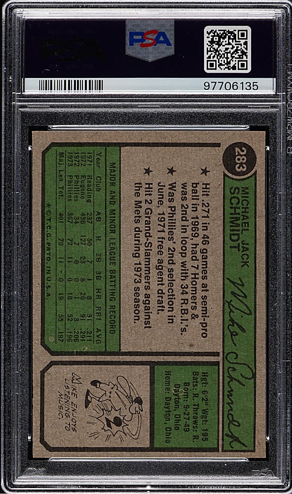 1974 Topps #283 Mike Schmidt PSA NM-MT 8