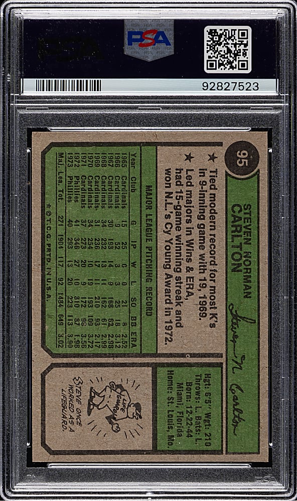 1974 Topps #95 Steve Carlton PSA NM-MT 8