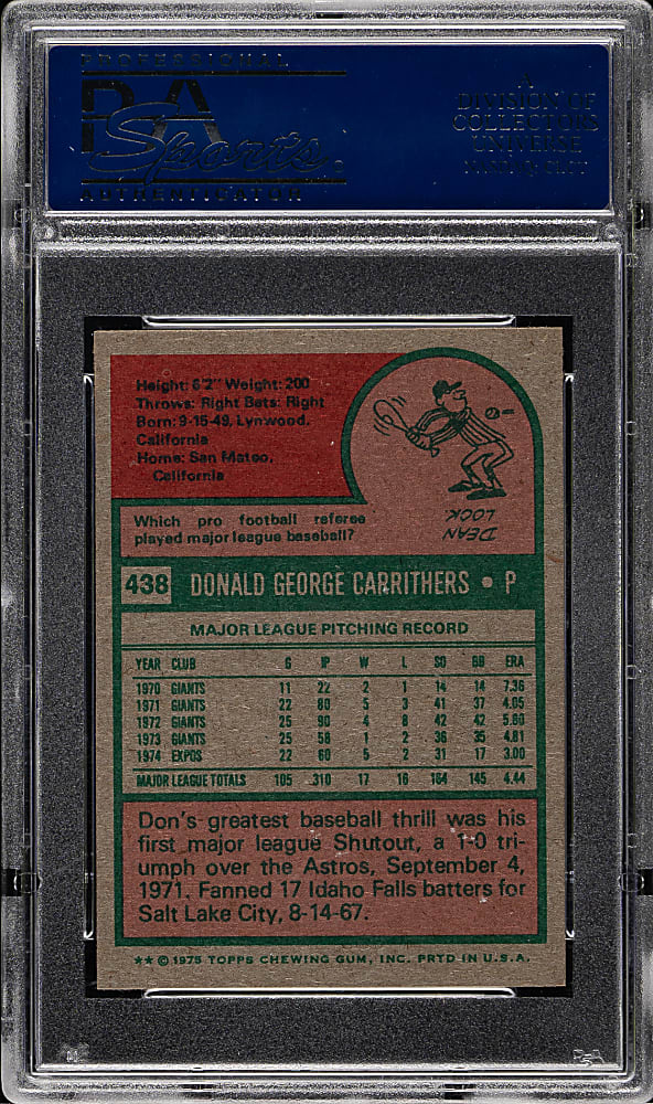 1975 Topps Mini #438 Don Carrithers PSA NM-MT+ 8.5