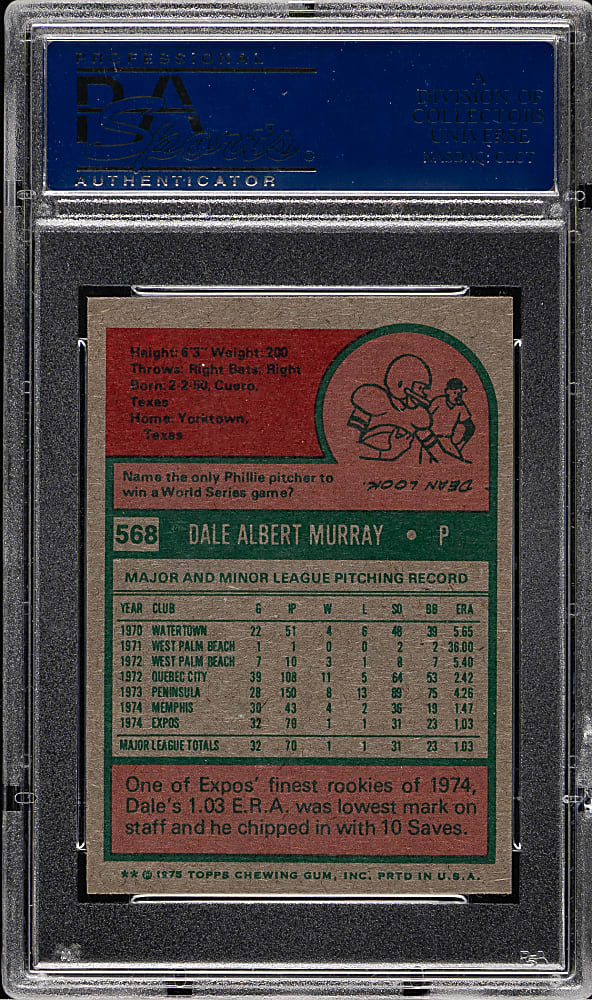 1975 Topps Mini #568 Dale Murray PSA NM-MT 8