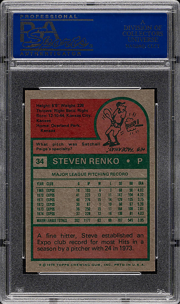 1975 Topps Mini #34 Steve Renko PSA NM-MT 8
