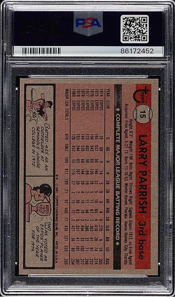 1981 Topps #15 Larry Parrish PSA GEM MINT 10