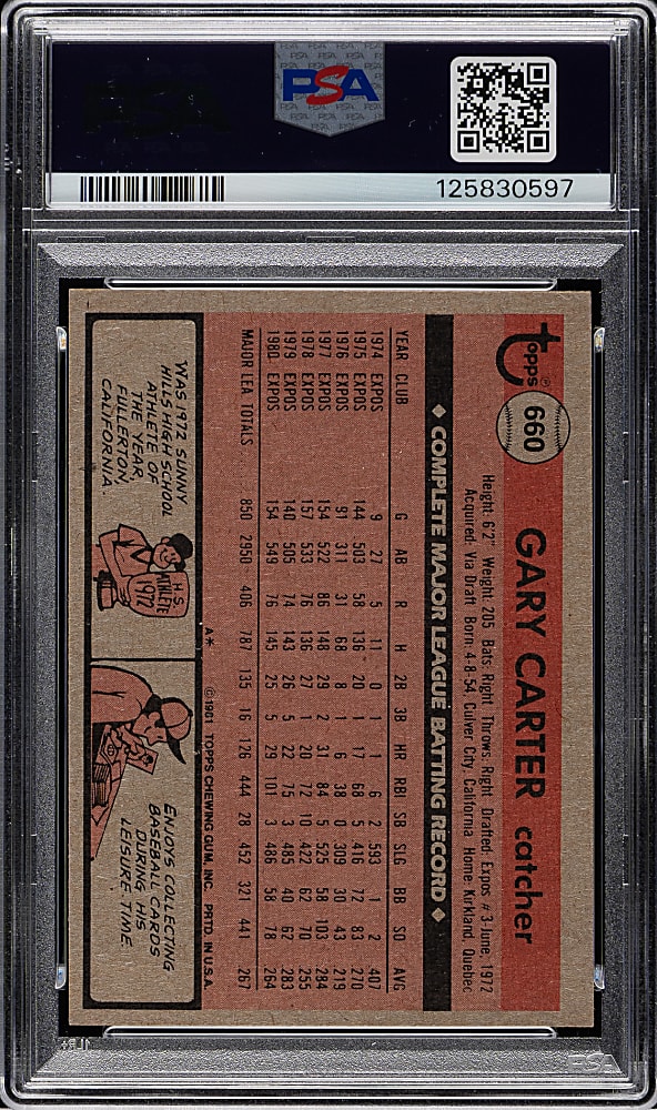 1981 Topps #660 Gary Carter PSA MINT 9