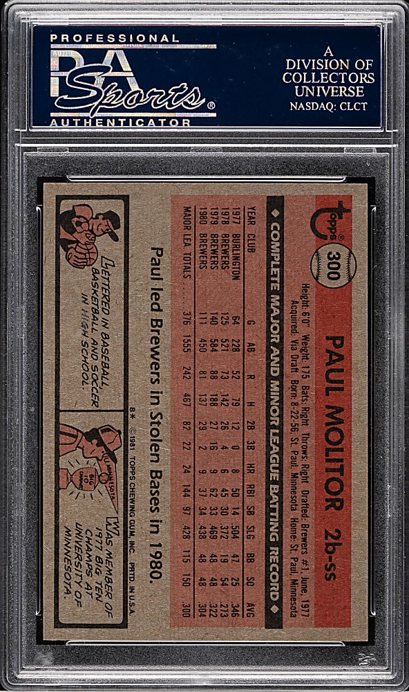 1981 Topps #300 Paul Molitor PSA MINT 9