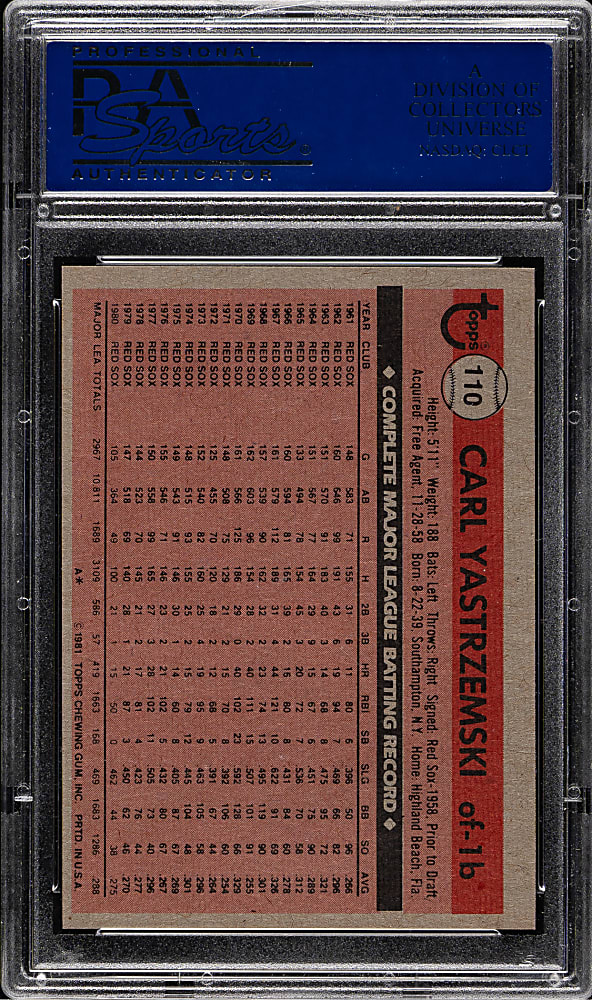 1981 Topps #110 Carl Yastrzemski PSA MINT 9