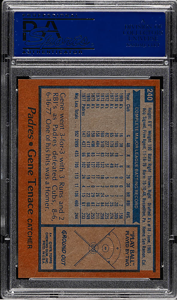1978 Topps #240 Gene Tenace PSA GEM MINT 10