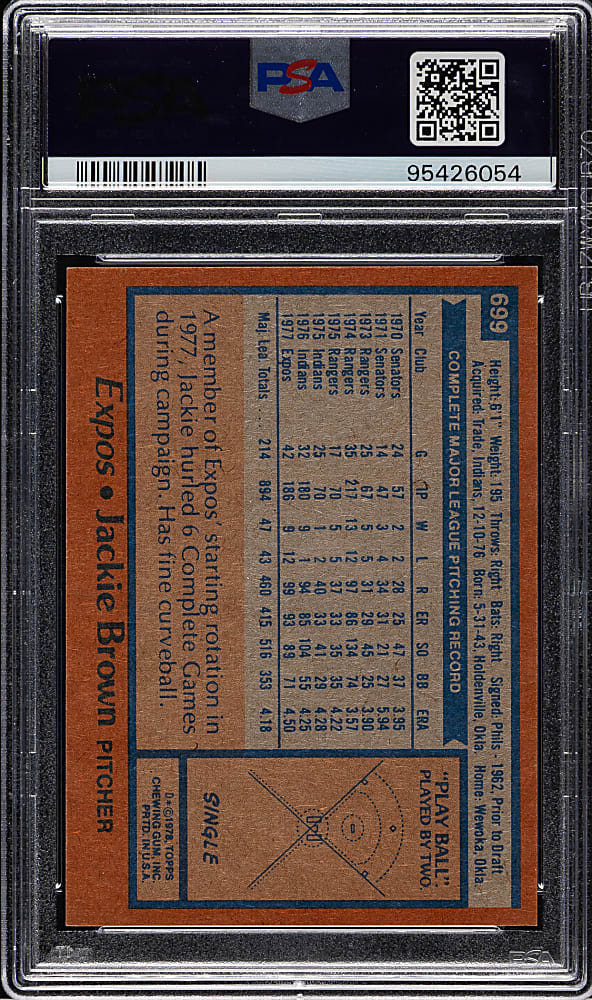 1978 Topps #699 Jackie Brown PSA GEM MINT 10
