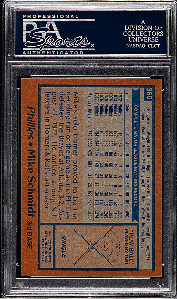 1978 Topps #360 Mike Schmidt PSA MINT 9