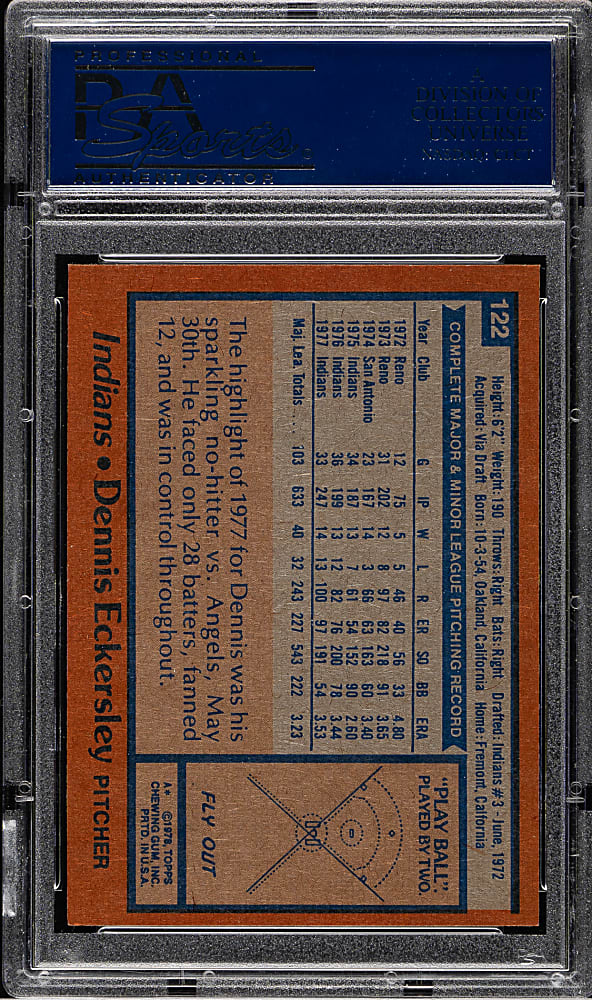 1978 Topps #122 Dennis Eckersley PSA MINT 9
