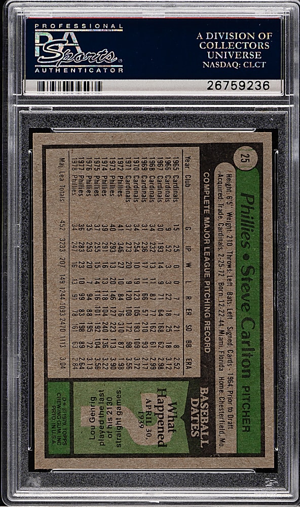 1979 Topps #25 Steve Carlton PSA MINT 9