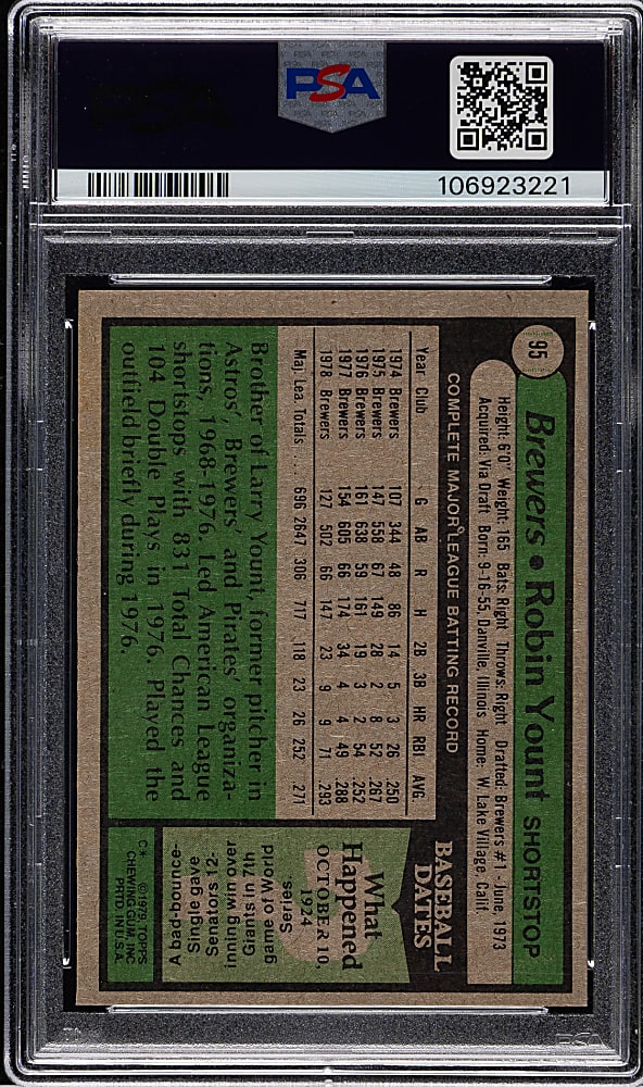 1979 Topps #95 Robin Yount PSA MINT 9