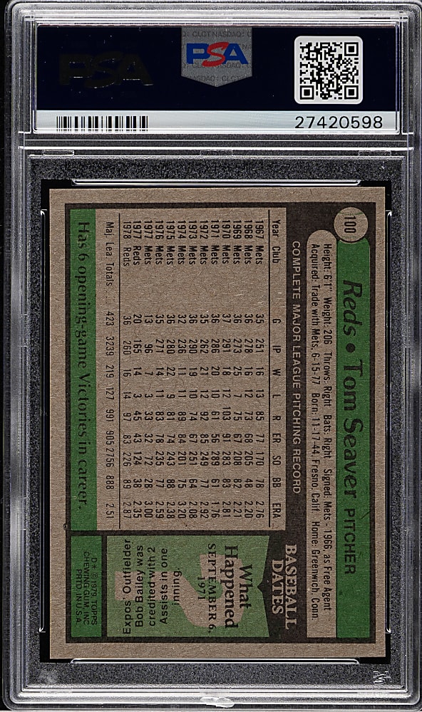 1979 Topps #100 Tom Seaver PSA MINT 9