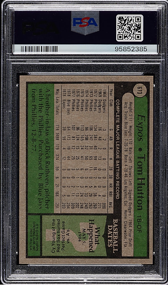 1979 Topps #673 Tom Hutton PSA MINT 9