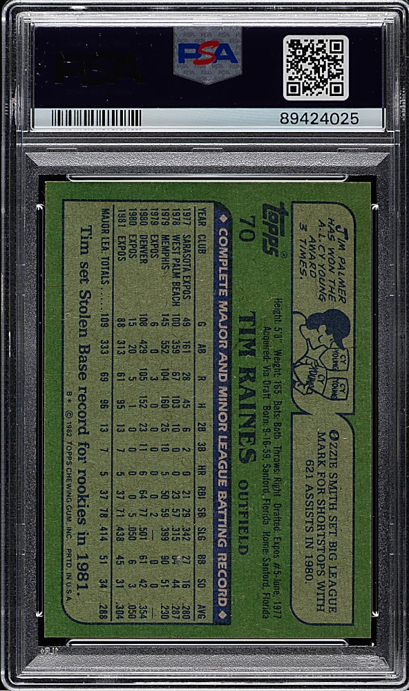 1982 Topps #70 Tim Raines PSA GEM MINT 10