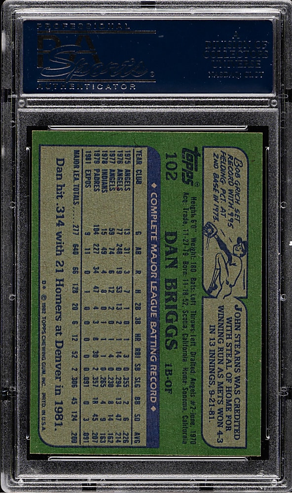 1982 Topps #102 Dan Briggs PSA GEM MINT 10
