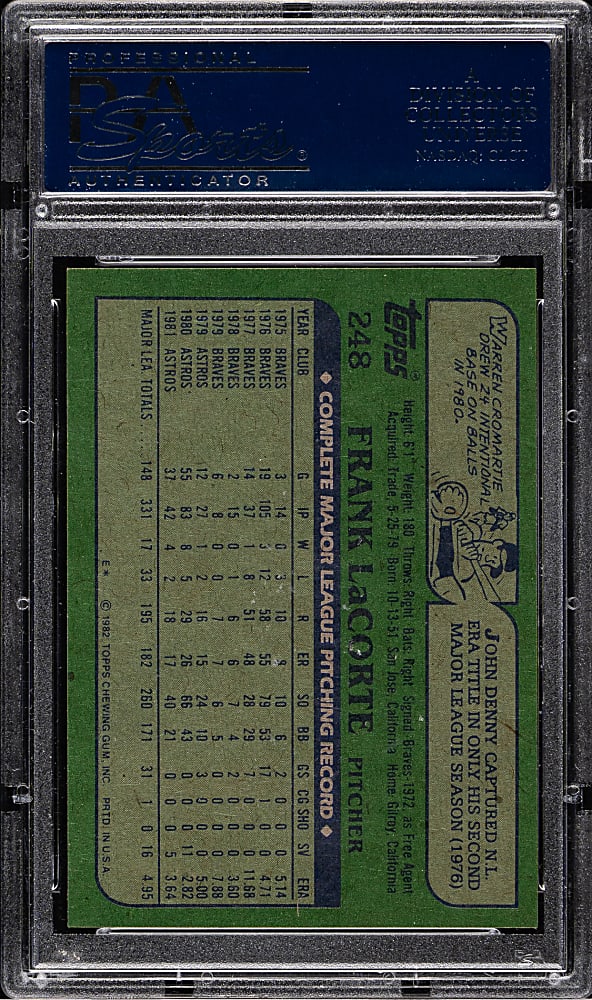 1982 Topps #248 Frank LaCorte PSA GEM MINT 10