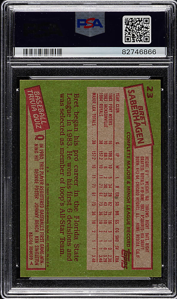 1985 Topps #23 Bret Saberhagen PSA GEM MINT 10