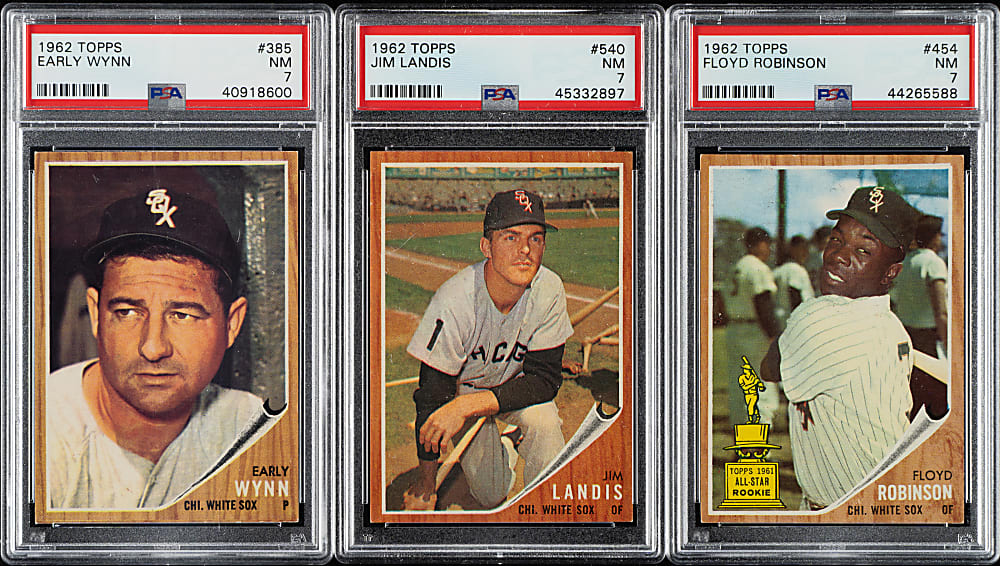 1962 Topps PSA NM 7 Trio: Early Wynn, Jim Landis, and Floyd Robinson