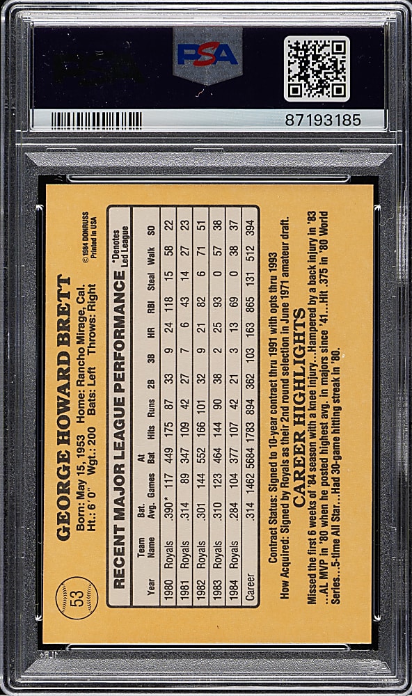 1985 Donruss #53 George Brett PSA GEM MINT 10
