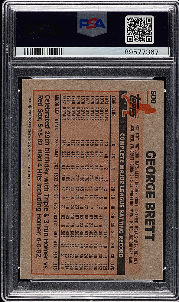 1983 Topps #600 George Brett PSA GEM MINT 10