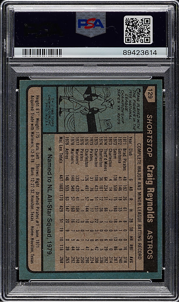 1980 Topps #129 Craig Reynolds PSA GEM MINT 10