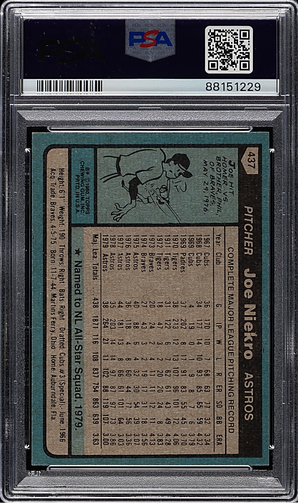 1980 Topps #437 Joe Niekro PSA GEM MINT 10