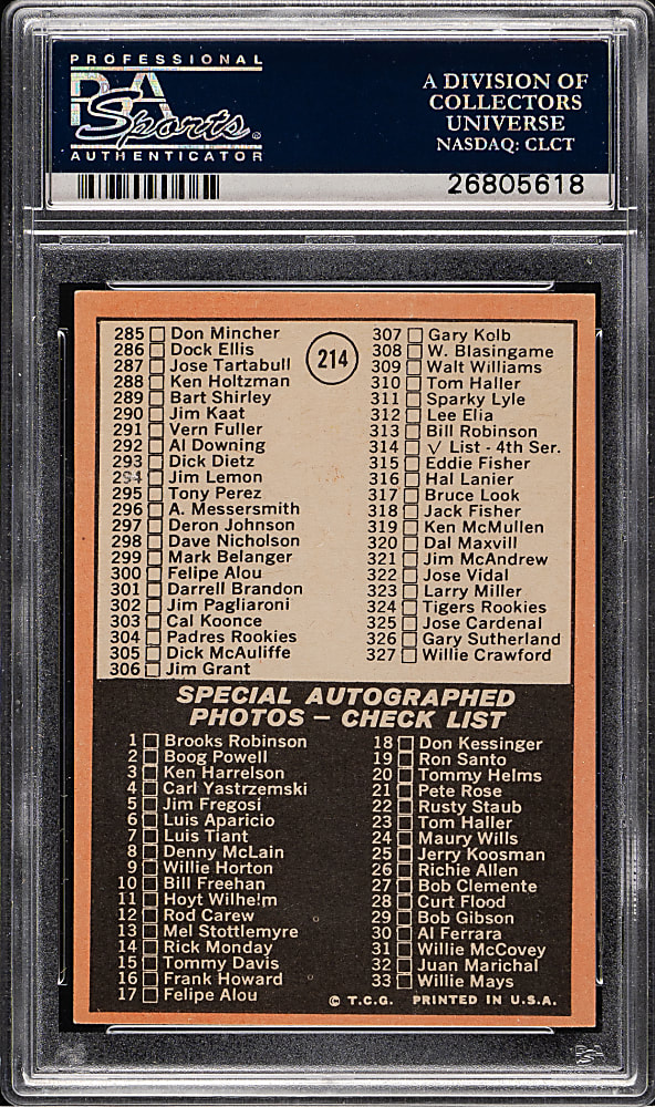 1969 Topps #214 Checklist PSA NM-MT 8