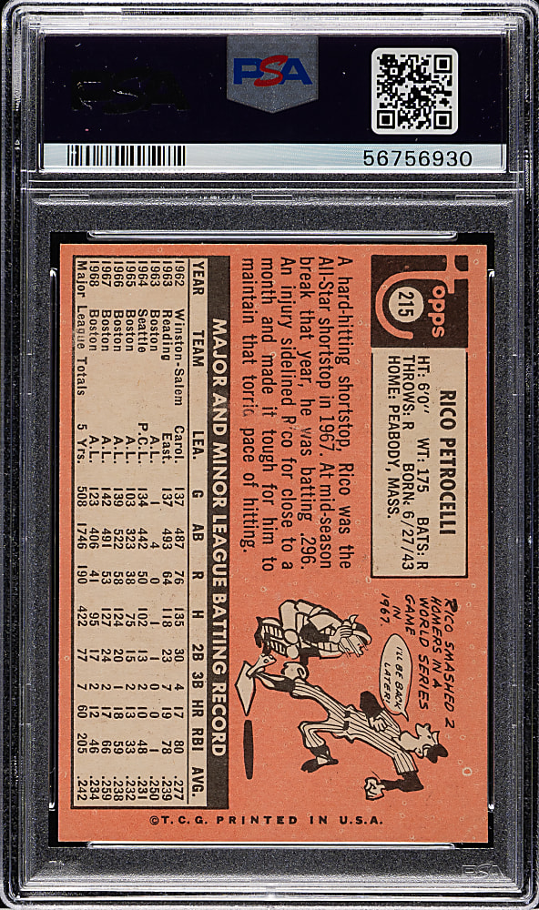 1969 Topps #215 Rico Petrocelli PSA NM-MT 8