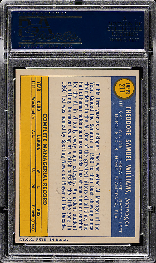 1970 Topps #211 Ted Williams PSA MINT 9