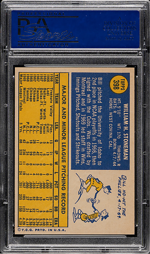1970 Topps #398 Bill Stoneman PSA GEM MINT 10